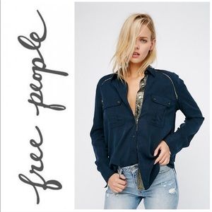 Free People navy gold top sz XS